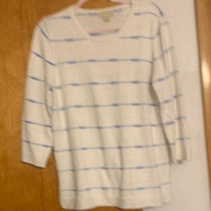 Appleseed's White and Light Blue Striped Knit Top